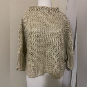 Nordstrom Gold shiny knitted sweater. Mid length arms